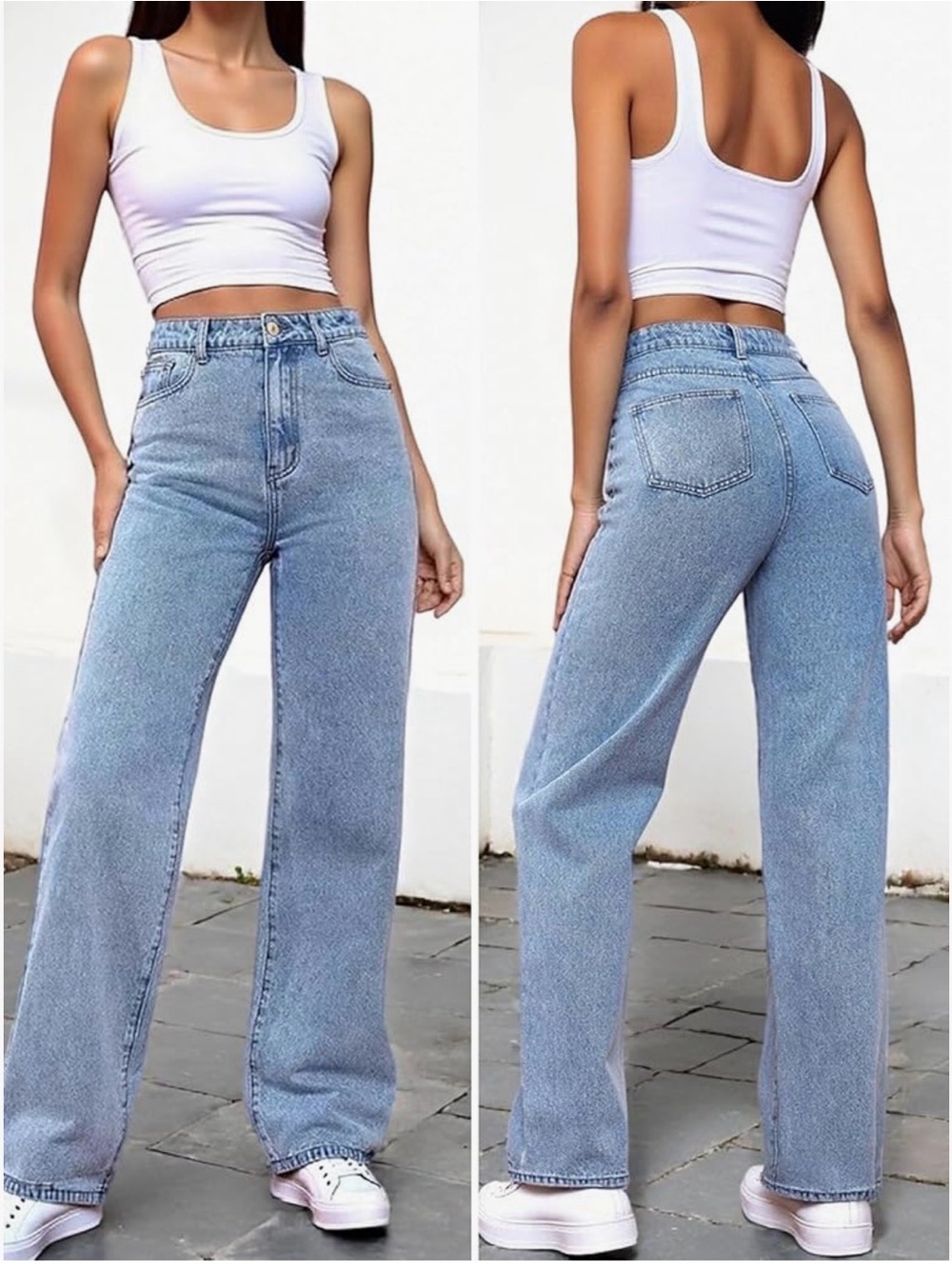 Light Blue High-Rise Straight Jeans for Women
